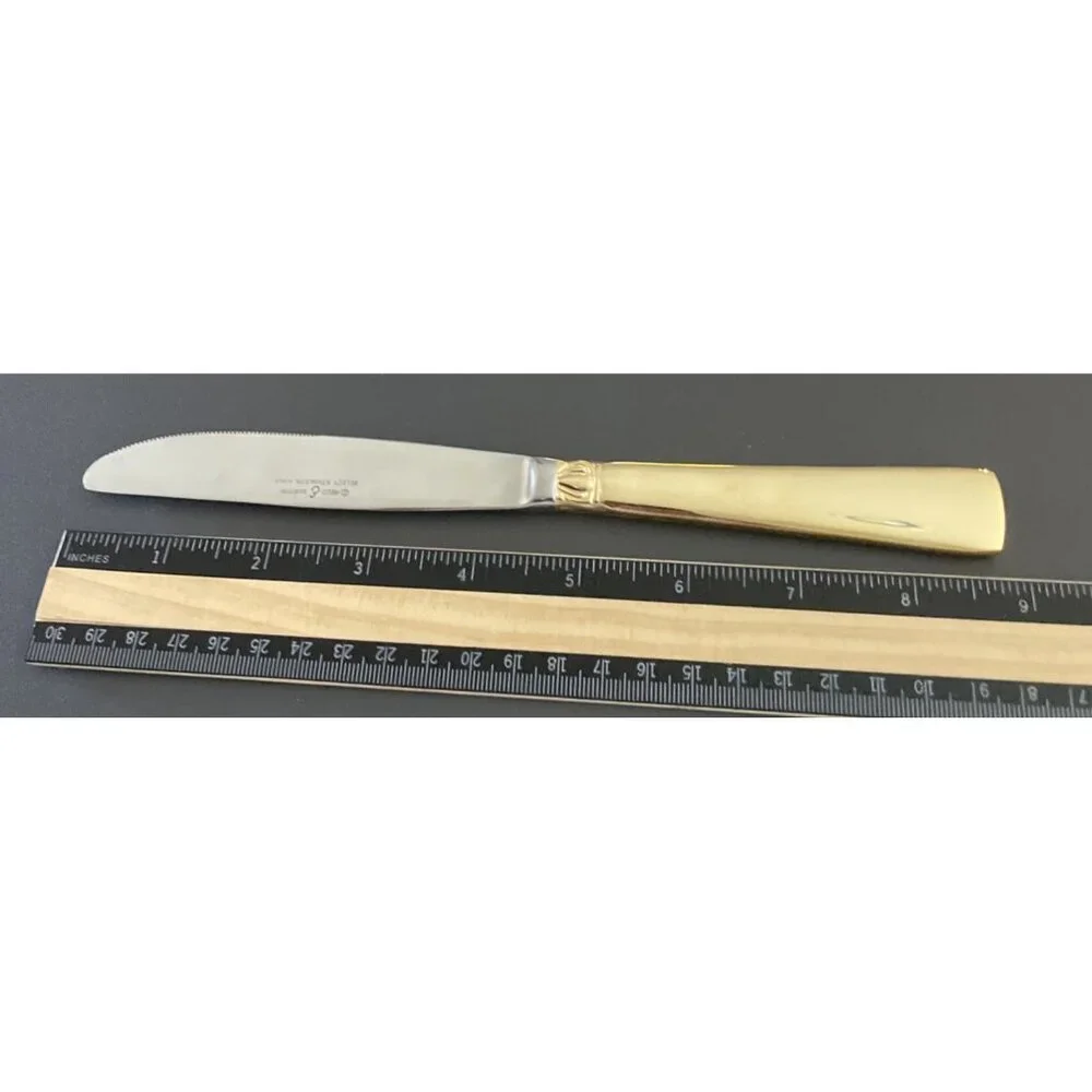 Reed & Barton Sanderling Set Of 6 Knives Korea‎ Gold Electroplate Stainless